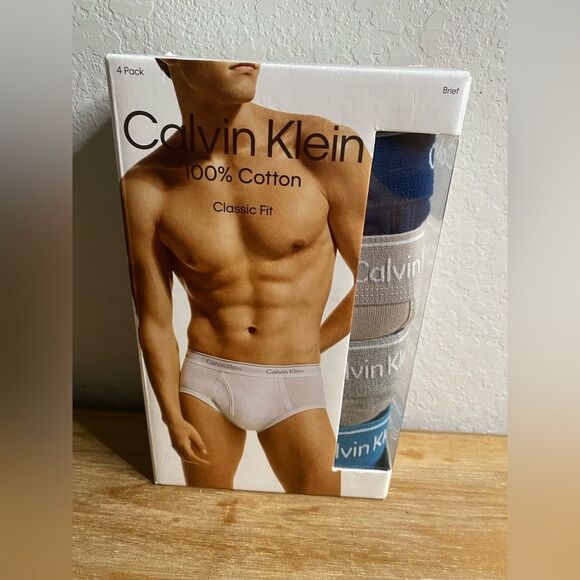 New Calvin Klein 4-pack Cotton Classic Briefs Blue Gray Size XXL Underwear - Picture 1 of 7